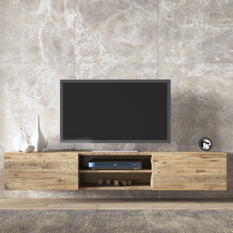 Ada 71" Modern Floating TV Stand- Minimalist Wall Mounted Media Console with Storage for TVs up to 80", Light Brown Wood Finish