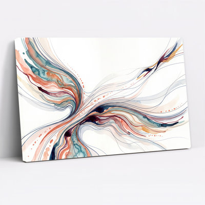 Art abstrait sur toile abstraite, lignes fluides bleu sarcelle et rouille