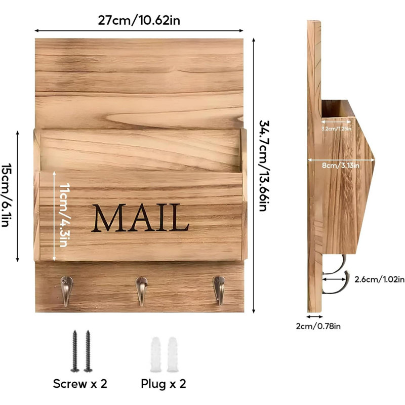 Wood Wall Organizer with Mail Storage