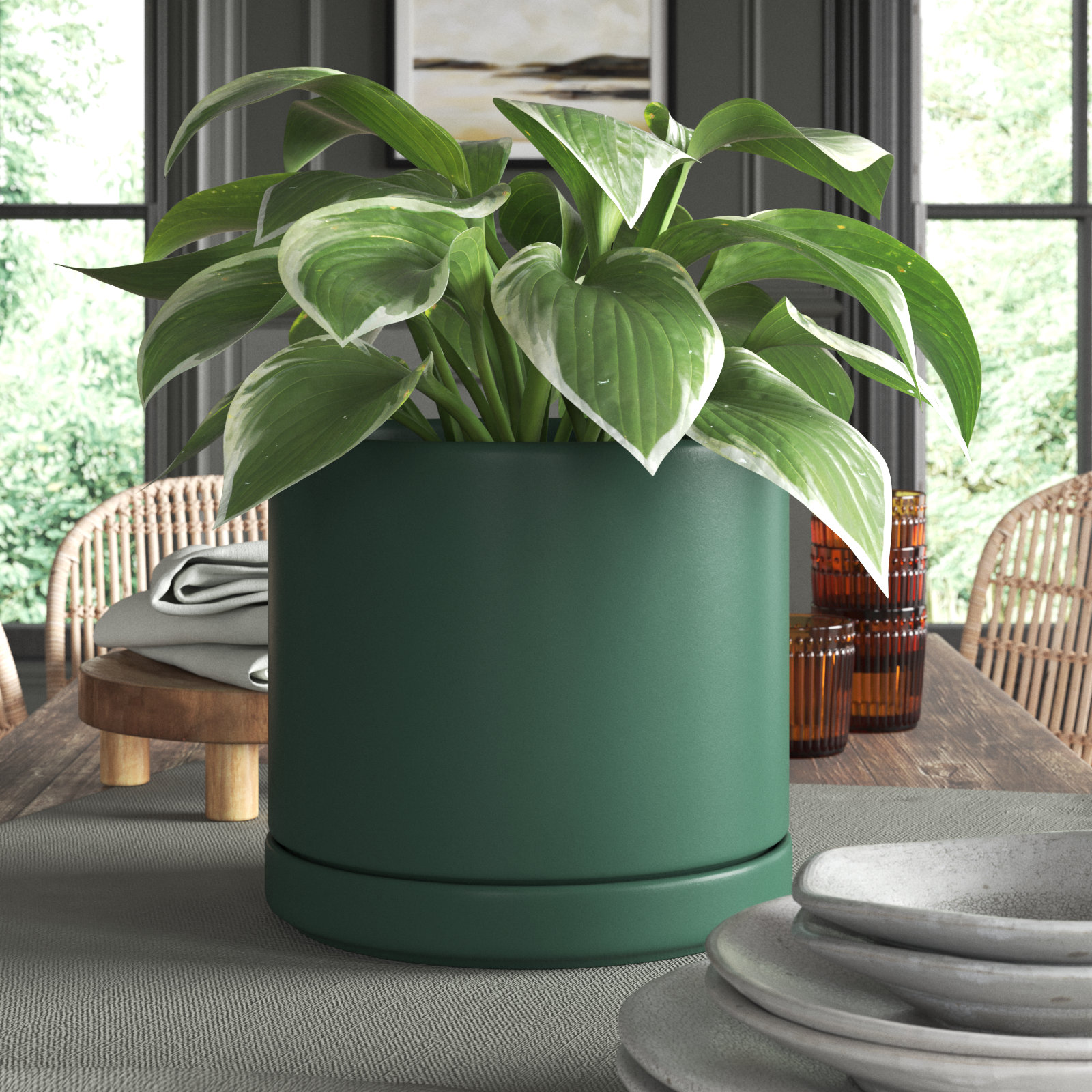 Cheryl Handmade Ceramic Pot Planter, Forest Green, 11.5" H x 12.5" W x 12.5" D