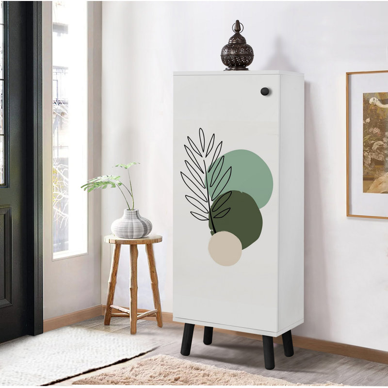 Elegant Shoe Cabinet with Solid Wood Legs & Handles, 19.7 x 53.1 x 15.0 inches | 100% Melamine Coated Chipboard, Thickness: 0.7 inches | UV Coated, Multiple Shelves, Stylish White & Black Finish for Home Organization
