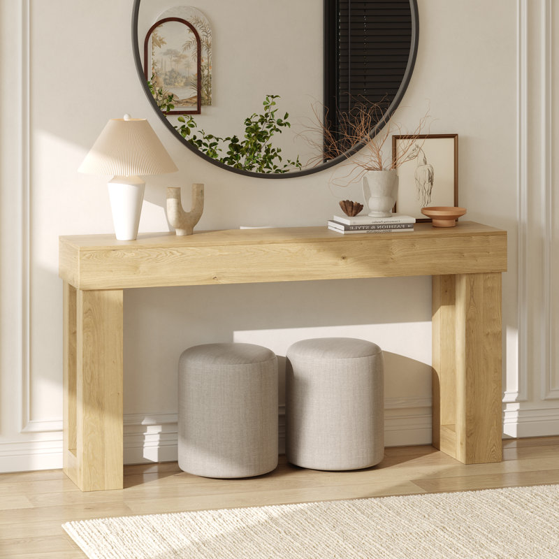63" Narrow Hallway Accent Table With Wood-Look Finish, Oak Wood