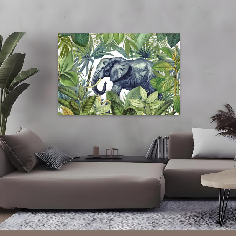 Art contemporain, nature, éléphant, art tropical, H 48 po x l 32 po