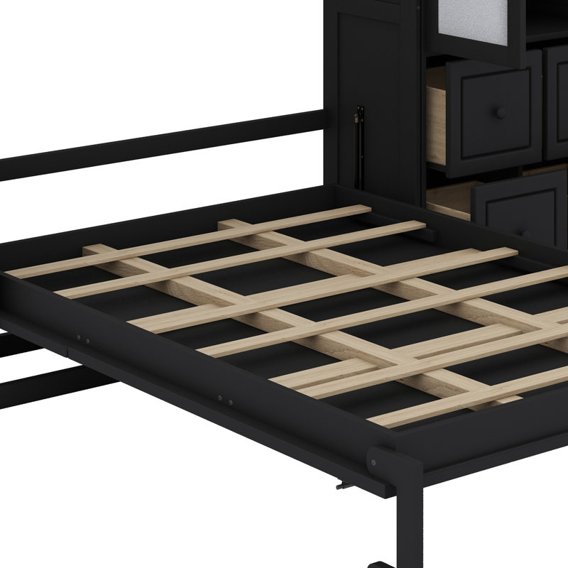Lit escamotable multifonctionnel avec armoire de rangement réversible et tiroirs, Noir