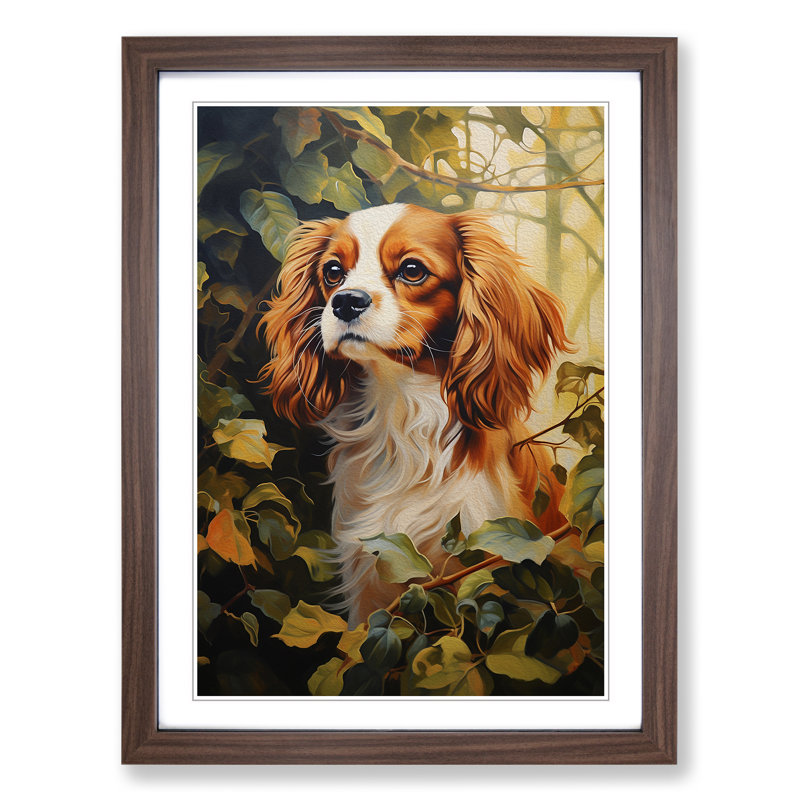 Cavalier King Charles Spaniel Hard Edge No.3 - Single Picture Frame Print on Wood, 34cm H x 25cm W x 2cm D, Walnut Framed