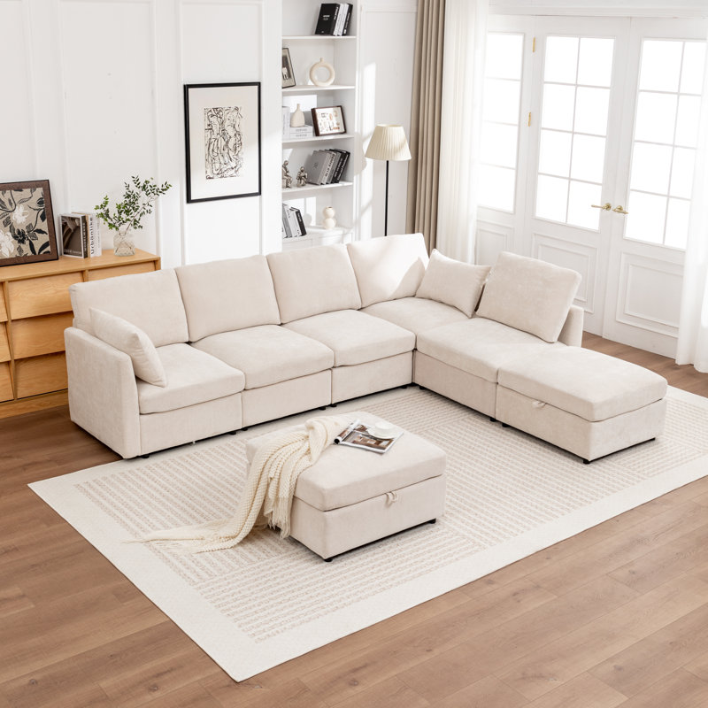 Canapé modulaire en L 7 pièces Ober, Beige