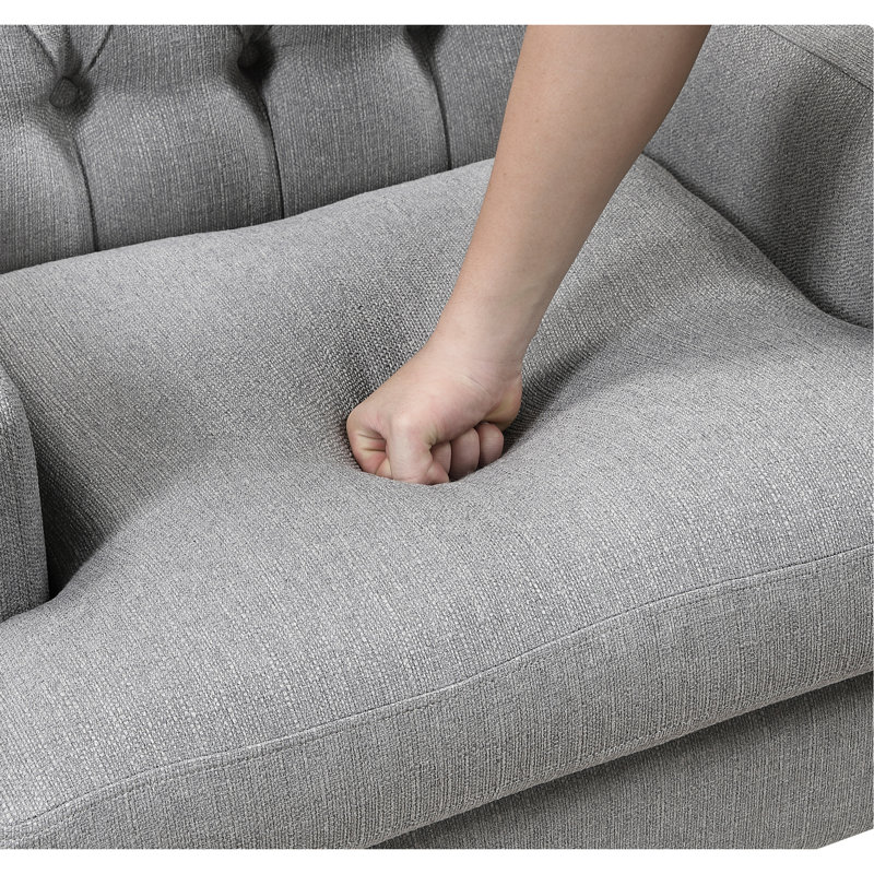 Chaise d'appoint rembourrée grise avec coussins de siège amovibles et revêtement en tissu texturé aux pieds colorés, Gris