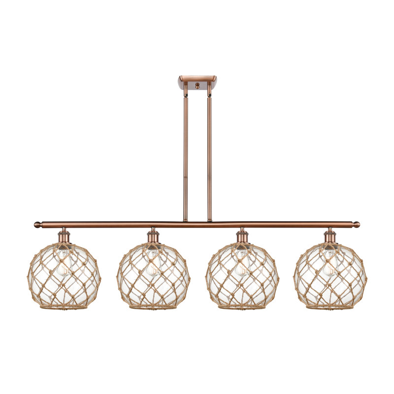 Luminaire suspendu linéaire à 4 lumières pour îlot de cuisine Hilderbrand, Ampoule DEL 6 watts Vinage, Cuivre antique