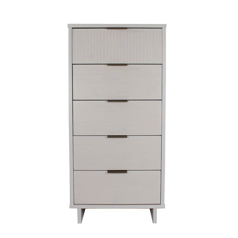 Granville 24" Modern Solid Wood Narrow Dresser with 5 Shelves in White, White