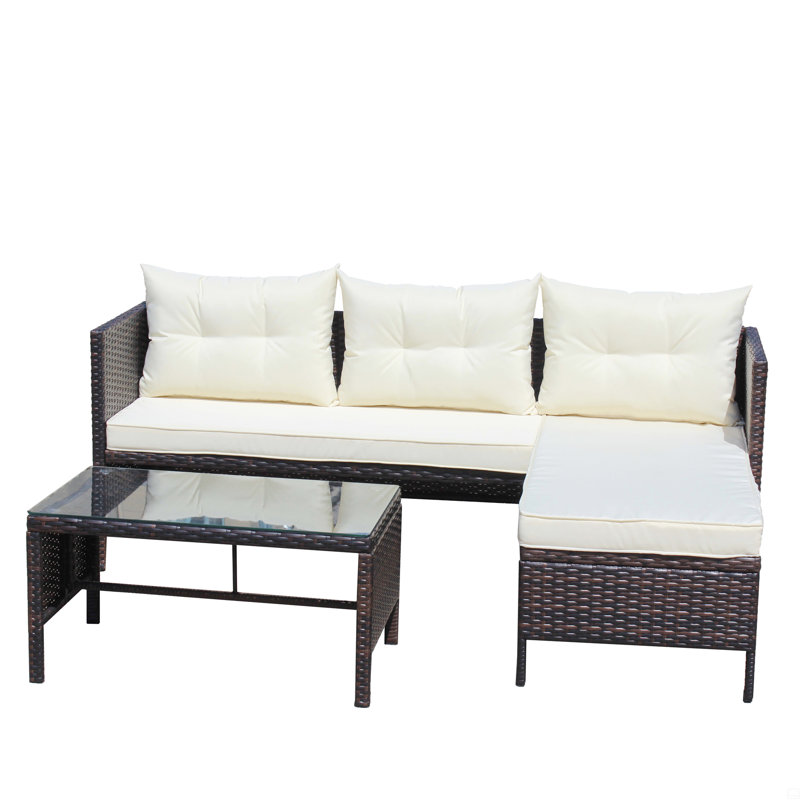 Canapé modulaire d'extérieur en osier 3 pièces avec conversation