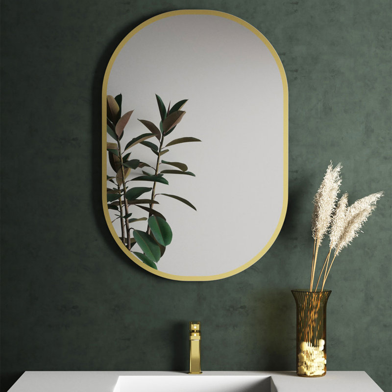 Rondo Oval Wall Bathroom Mirror, 39.4" x 29.5", Gold
