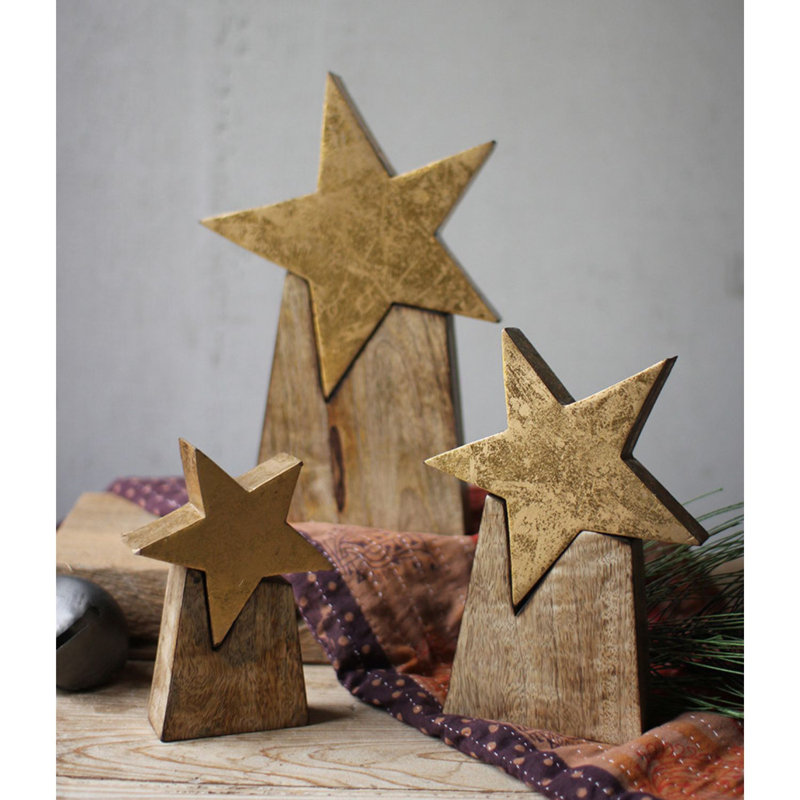 3 Piece Wooden Star on Base Set