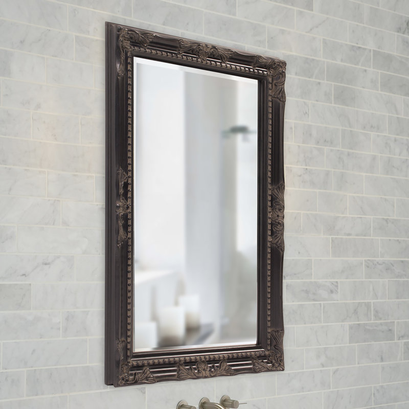 Solid Wood Rectangle Mirror, Antique Black