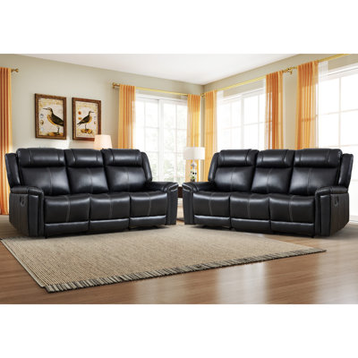 85'' Wide Modern Upholstered Faux Leather Manual Reclining Sofa With Pillow Top Arm(Set of 2)