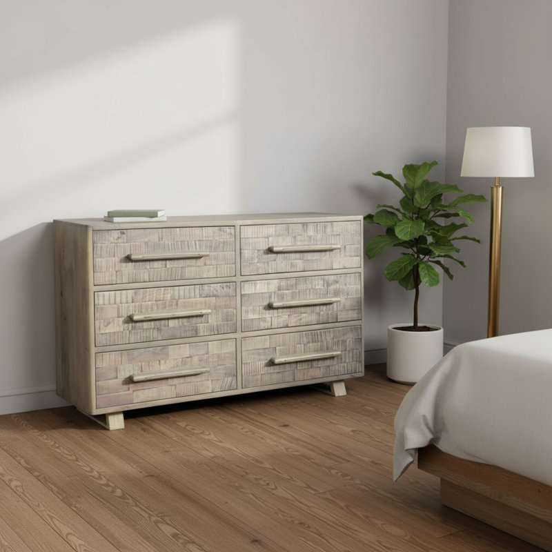 Commode 57 po à 57 tiroirs en bois massif gris