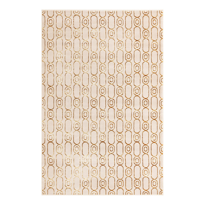 Latitude Run® Column Nikica Rug White and Gold, Rectangle 6'1" x 9'