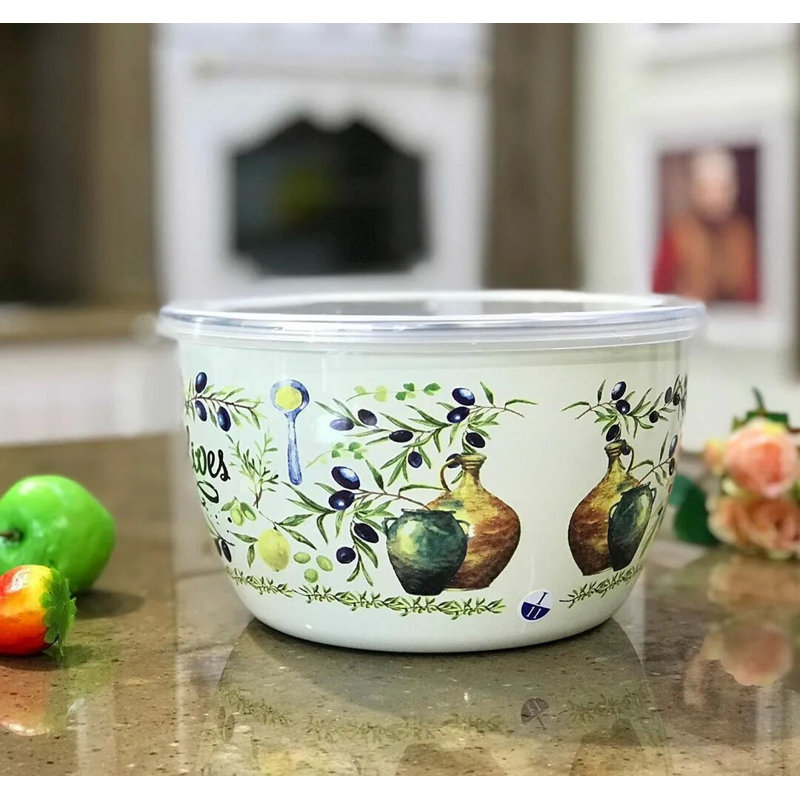 Bol en émail avec couvercle en plastique Olives - 18 cm (7,1 po), 2,4 L (2,5 pte)
