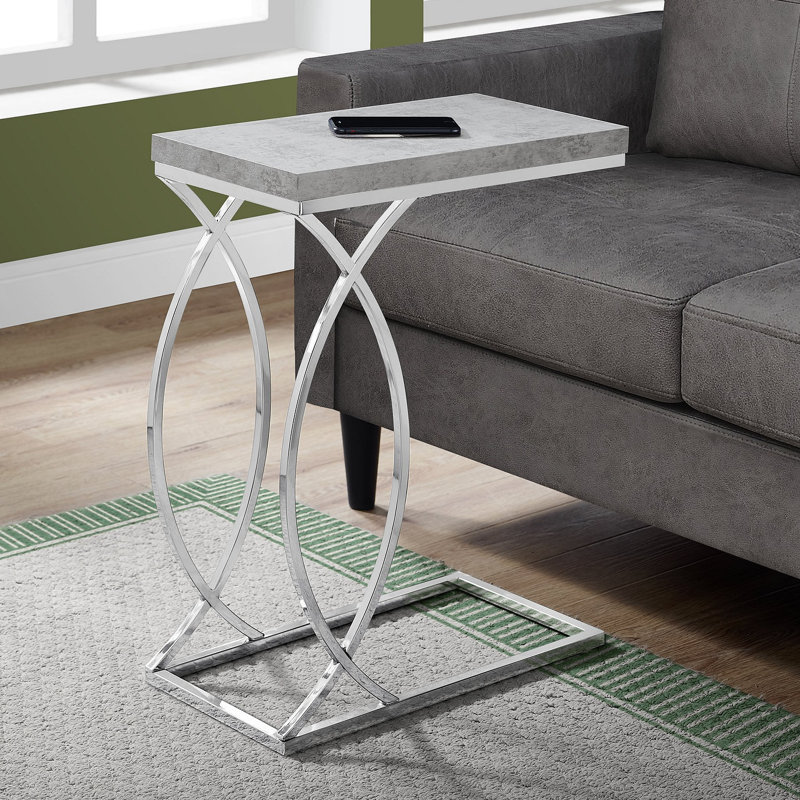 Table d'appoint décorative en forme de C, côté collation, salon, chambre à coucher, métal, contemporain, moderne, Gris