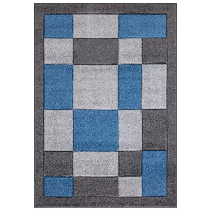 Havana Geometric Dark Grey Blue Large Rugs – Modern Living Room Carpet, Bedroom & Hallway Runner | Soft, Non-Shedding, Stain Resistant Floor Mat
