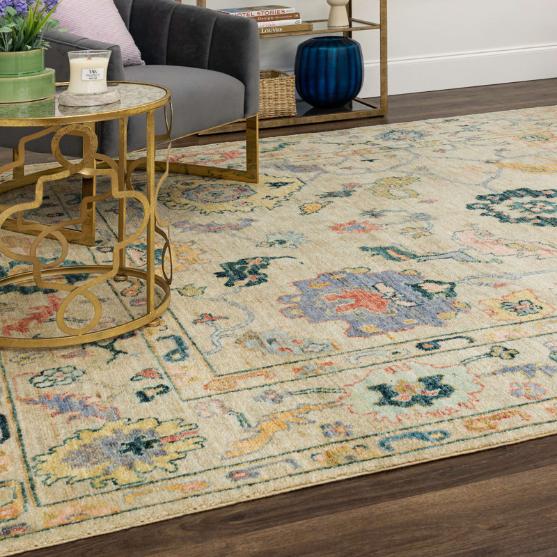 Cream Abstract Hand-Knotted Wool 8' x 10' Area Rug