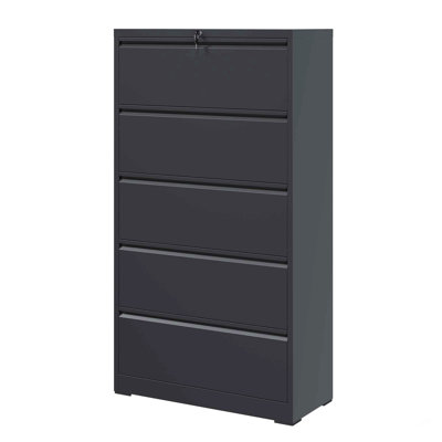 Classeur latéral en métal 5 tiroirs, classeur noir avec serrure, classeur verrouillable pour le bureau personnel, classeur en métal verrouillable pour format légal / lettre / A4 / F4
