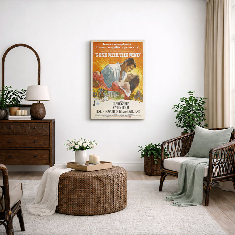 Classic Gone With the Wind Romantic Movie Poster Artwork, Living Room Bedroom Office Pictures, Framed Canvas Giclee Print Wall Art.