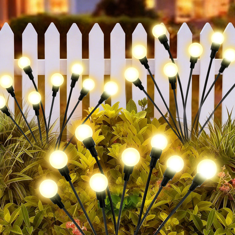 Ensemble de 2 lumières de jardin extérieures décoratives, 8 lumières de luciole solaires imperméables, fil de fer à haute flexibilité avec base d'ampoule robuste, conception d'ampoule ronde blanc chaud