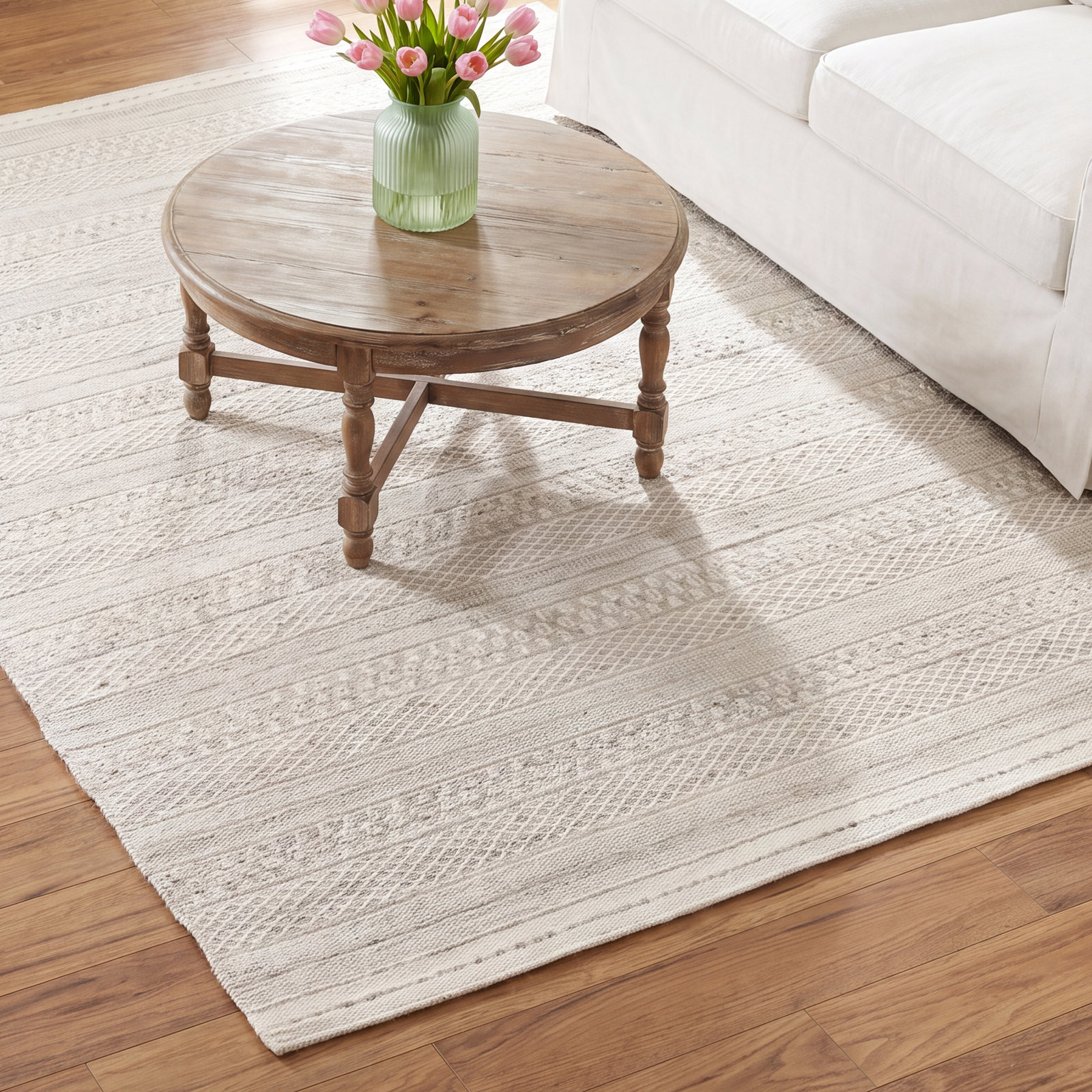 Gingham Cream Hand-Woven Outdoor Rug, Rectangle 5' x 8'