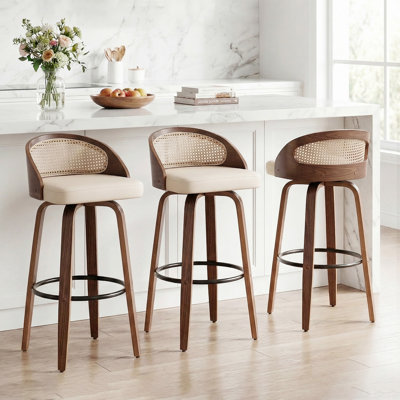 Swivel Upholstered Counter Stool with Solid Wood Frame