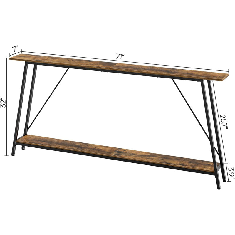 71" Console Table, Narrow Entryway Table, Extra Long Sofa Tables, Industrial Hallway Table For Entryway, 2-Layer Console Sofa Table Behind Couch, Black