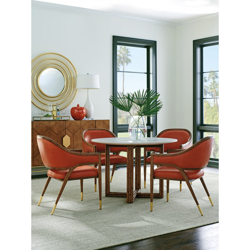 Red Rattan Upholstered Arm Chair with 25.5" Arm Height