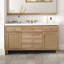 Meuble-lavabo de 60 po avec lavabo SMC, grande armoire de rangement moderne avec tiroirs à fermeture en douceur et portes en rotin, boutons en métal argenté et 5 pieds en pin, naturel