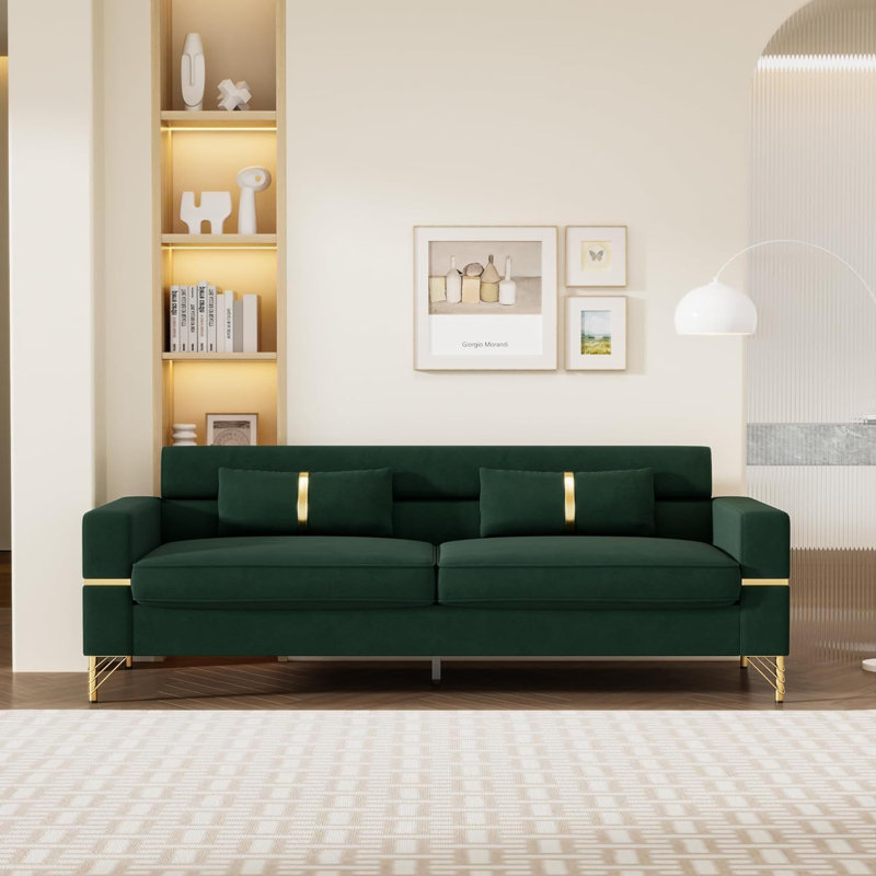 86 Inch Modern Velvet Sofa, Green