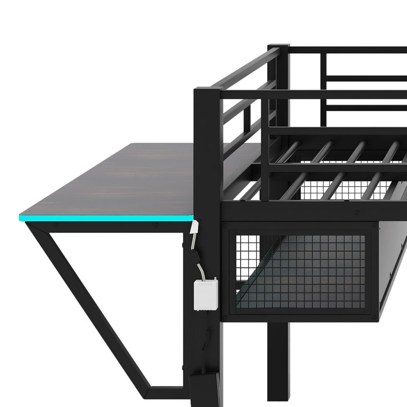 Mid Loft Gaming Bed, Includes Desk and LED