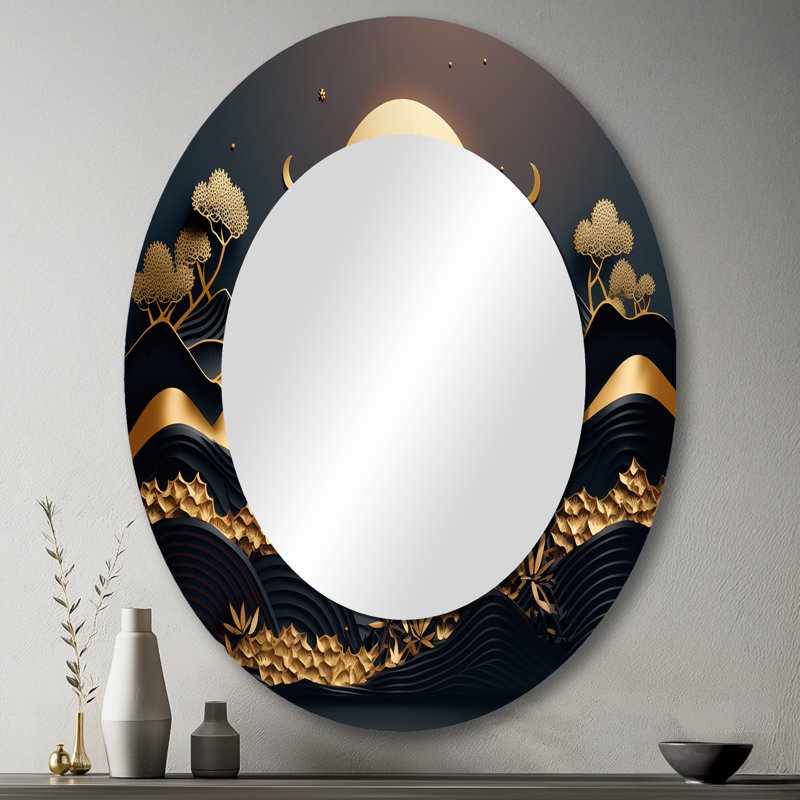 Pranther Dreamy Golden Mountain IV - miroir décoratif en marbre, miroir mural doré, impression d'art en métal, 36 po x 24 po