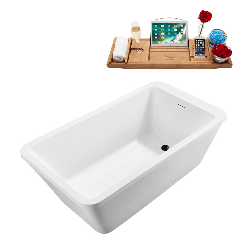 1524mm x 812.8mm Freestanding Soaking Acrylic Bathtub, Matte Black