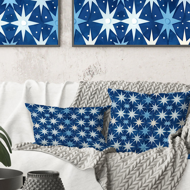 Coussin bleu et beige Midcentury Stars III - Midcentury, H 16 po x l 16 po