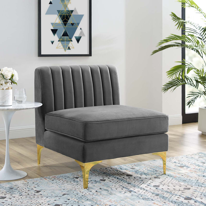 Chaise sans accoudoirs en velours Triumph Channel, Gris