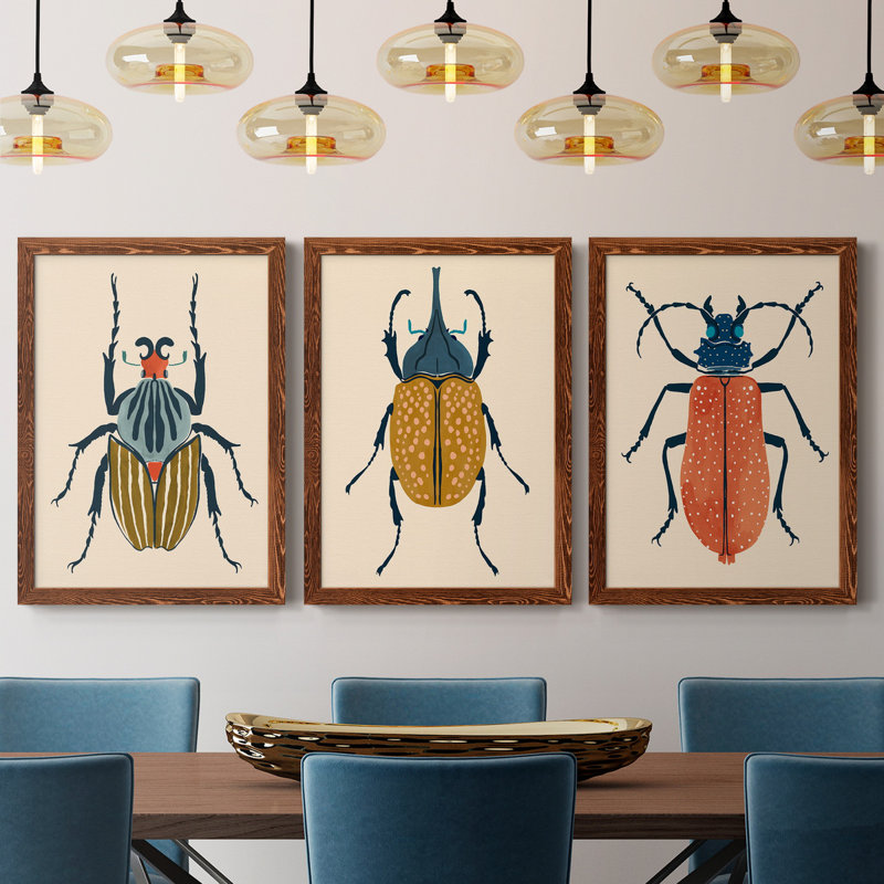 Beetle Bug I - ensemble de 3 peintures sur toile encadrées, Érable, H 31,5 po x l 47 po x P 1,5 po