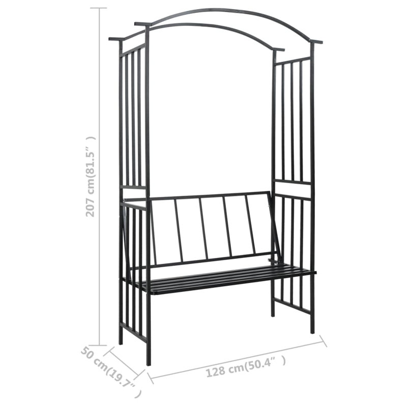 Fairplains 128cm W x 50cm D Metal Arbour with Bench in Black