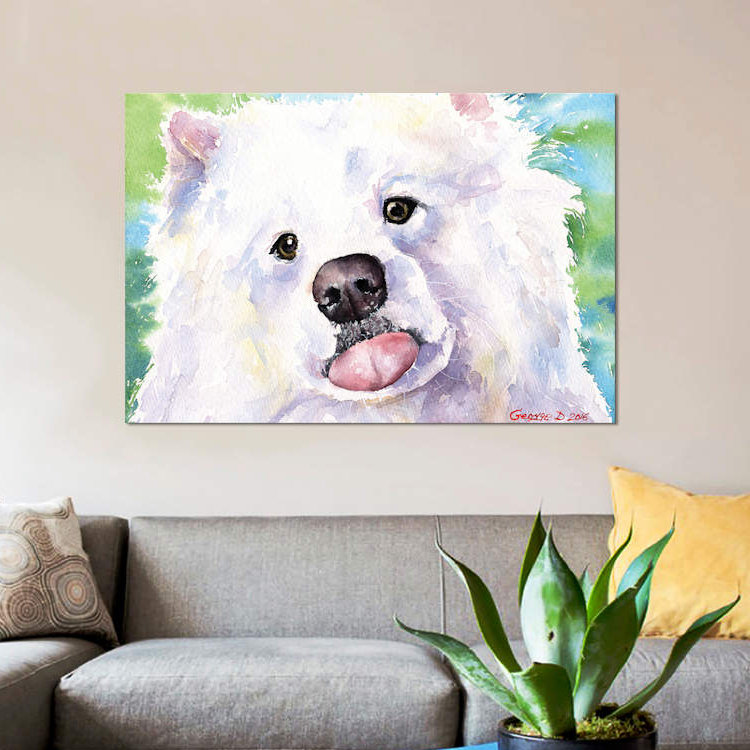 " Samoyed " by George Dyachenko, 8" H x 12" W x 0.75" D, Wrapped Canvas, No Mat