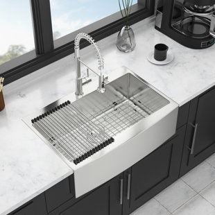 33*22*10 Inch Topmount Apron Front Kitchen Sink, 16 Gauge 304 Stainless Steel, X - Shaped Water Flow For Fast Drainage Function, R10 Corner Avoiding Food , Thick Coating Weather Resistance, 3Mm Noise