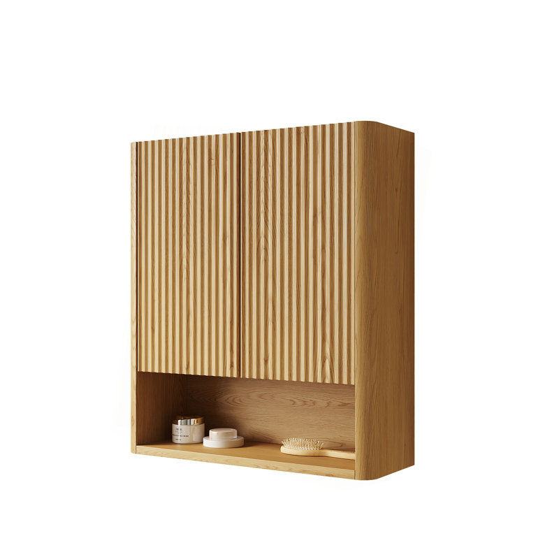 26" Wall-Mounted Striped Bathroom Cabinet, With Doors, Shelf And Open Storage Compartment Over The Toilet Storage Cabinet For Bathroom, Kitchen, Laundry Room