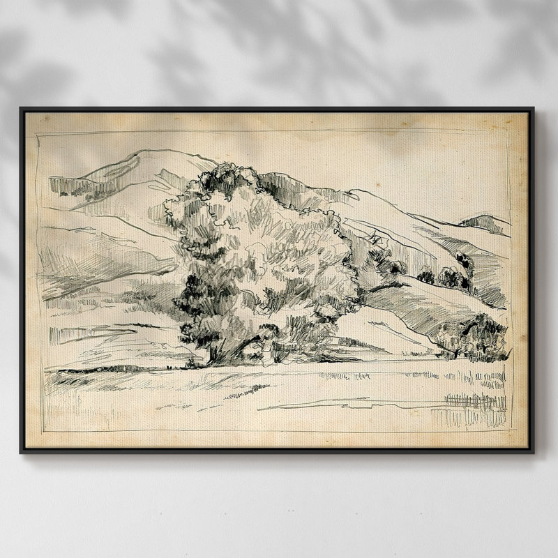Croquis de montagne II, H 27 po x l 41 po x P 2 po, Toile encadrée noire, Blanc