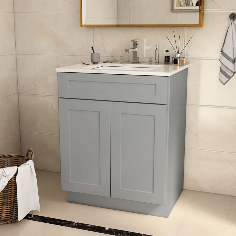 Meuble-lavabo 34,5 po de haut en contreplaqué gris - Protégé, multifonctionnel pour les cuisines à plancher élevé, salle de bain polyvalente et au-delà
