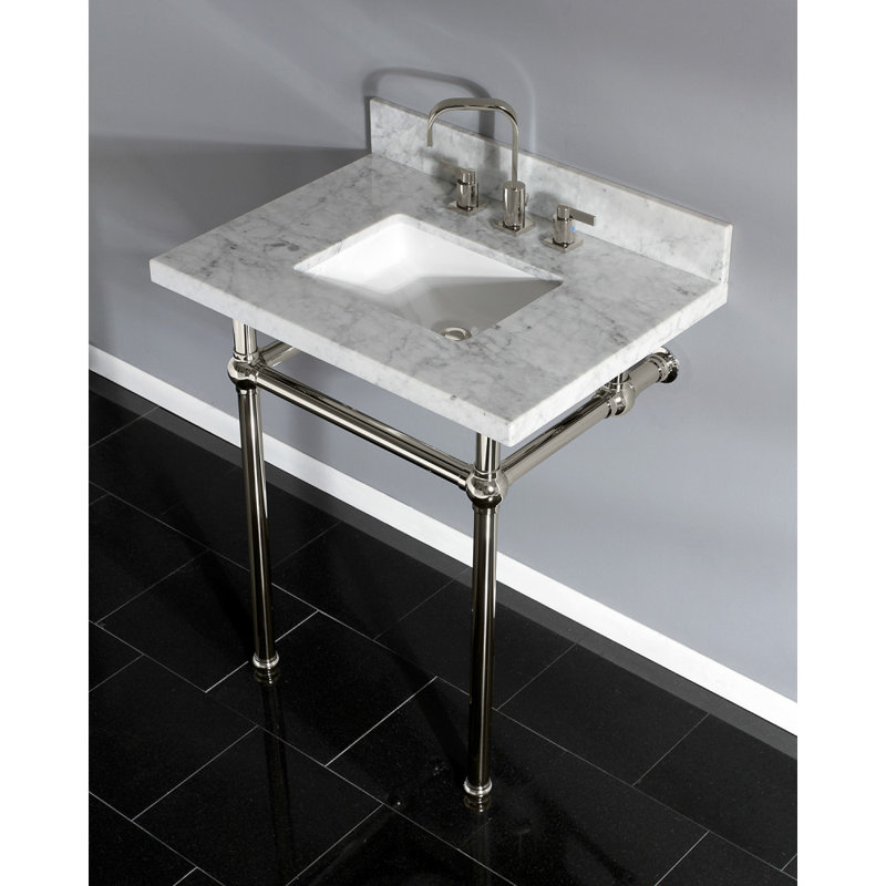 Kingston Brass Templeton 30-Inch Carrara Marble Vanity Top with Brass Legs (8-Inch, 3-Hole), Polished Nickel