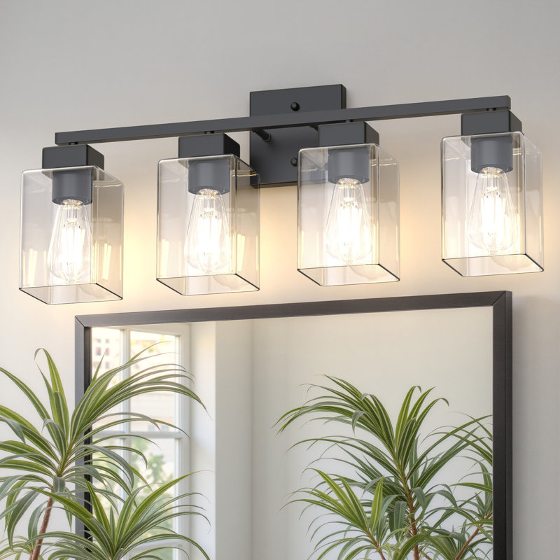 Industrial Vanity Light With Square Class Shade, Matte Black