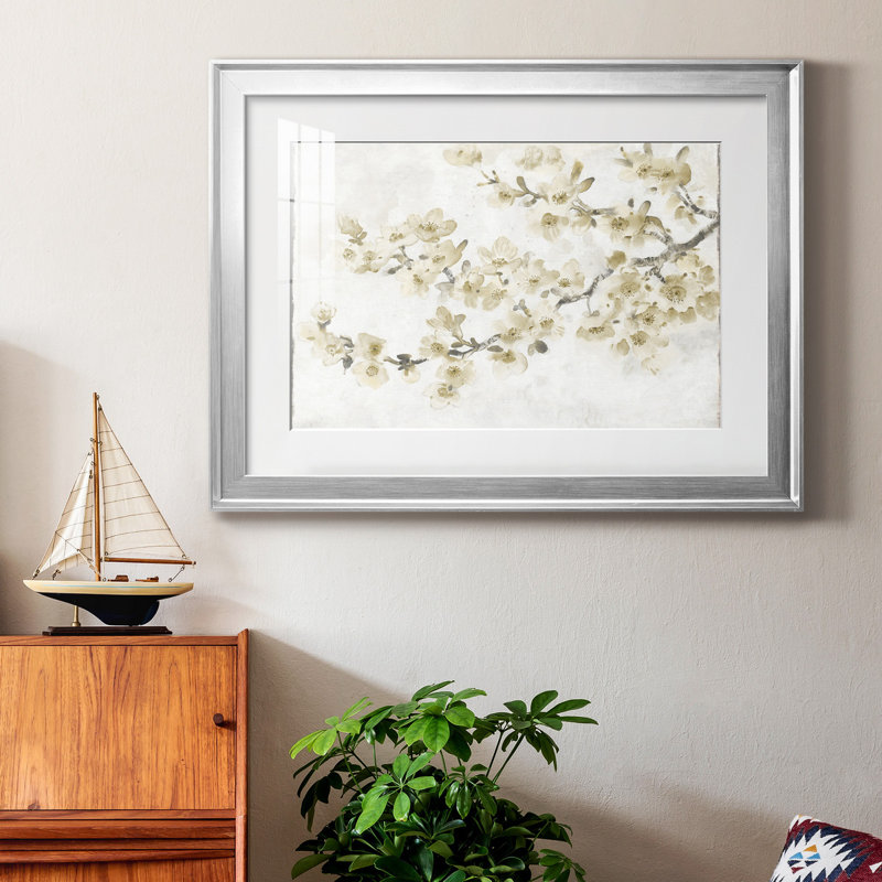 «Neutral Cherry Blossom Composition I», reproduction encadrée de qualité supérieure - prête à être accrochée, Argent