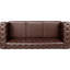 Canapé 3 places avec accoudoirs carrés, 211 cm de large, coussins amovibles, revêtement en polyuréthane brun foncé, pieds en fer, design attrayant, style moderne.