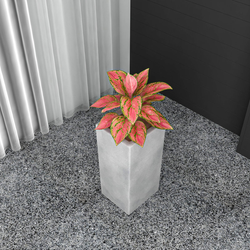 Terra Fiberstone And MGO Clay Planter, Mid-Century Modern Tall Square Planter Pot For Indoor And Outdoor, Aged Concrete